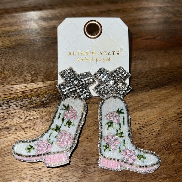 Altar'd State Accessories - Altar'd State Silver Cowgirl Boot Earrings NEW